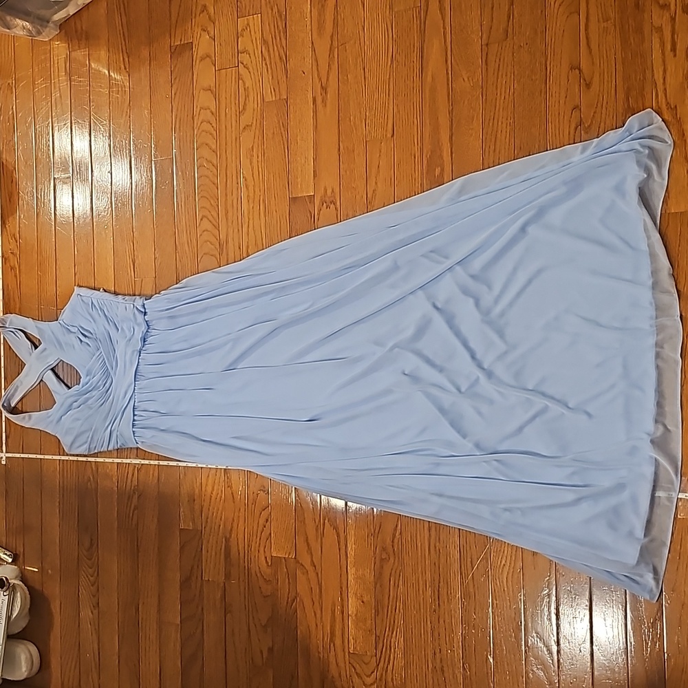 Criss Cross Back Long baby Blue Bridesmaid dress